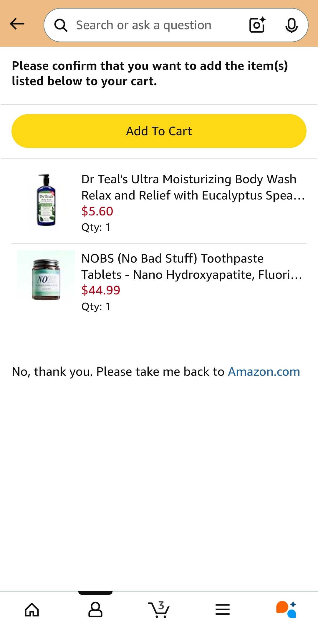 Amazon cart with queued products already added from Reorderify